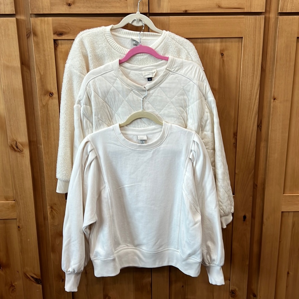 Three cream sweatshirts from target. $20 each. All for $15